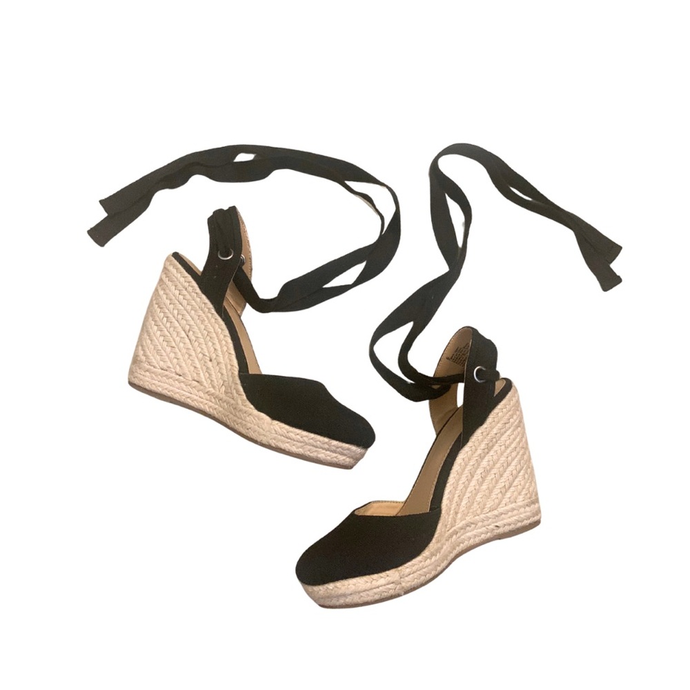 Express Black Canvas Closed Toe Wedge Espadrilles Heels 6 Platform Sandal Vacay